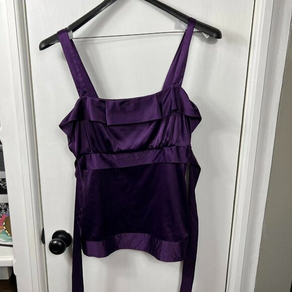 The Limited Plum Satin Ruffle Tank Top – Peplum Style with Waist Tie, Size Large - Picture 2 of 8